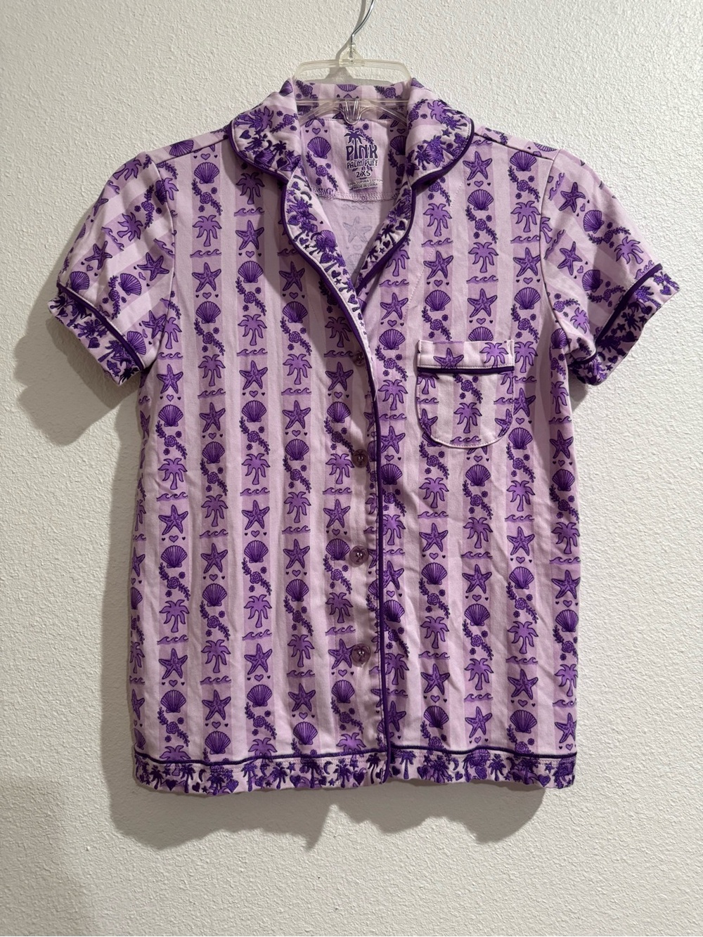 PINK Palm Puff Lilac Shell-Print Pajama Set - 2XS